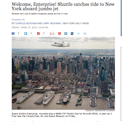 Welcome, Enterprise! Shuttle catches ride to New York aboard jumbo jet